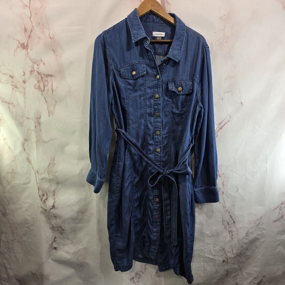 Calvin Klein Dress Womens 14 Large Chambray Long Sleeve Button Up